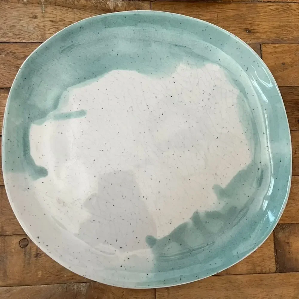West Elm Seaside Melamine Blue Speckle Dinner Plates 10.5